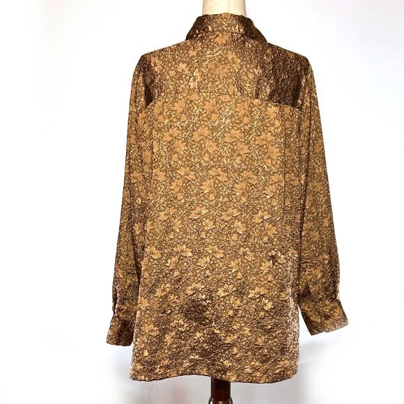 Avenue Gold Jacquard Button-Up Top Women's Size 14 - Picture 7 of 7